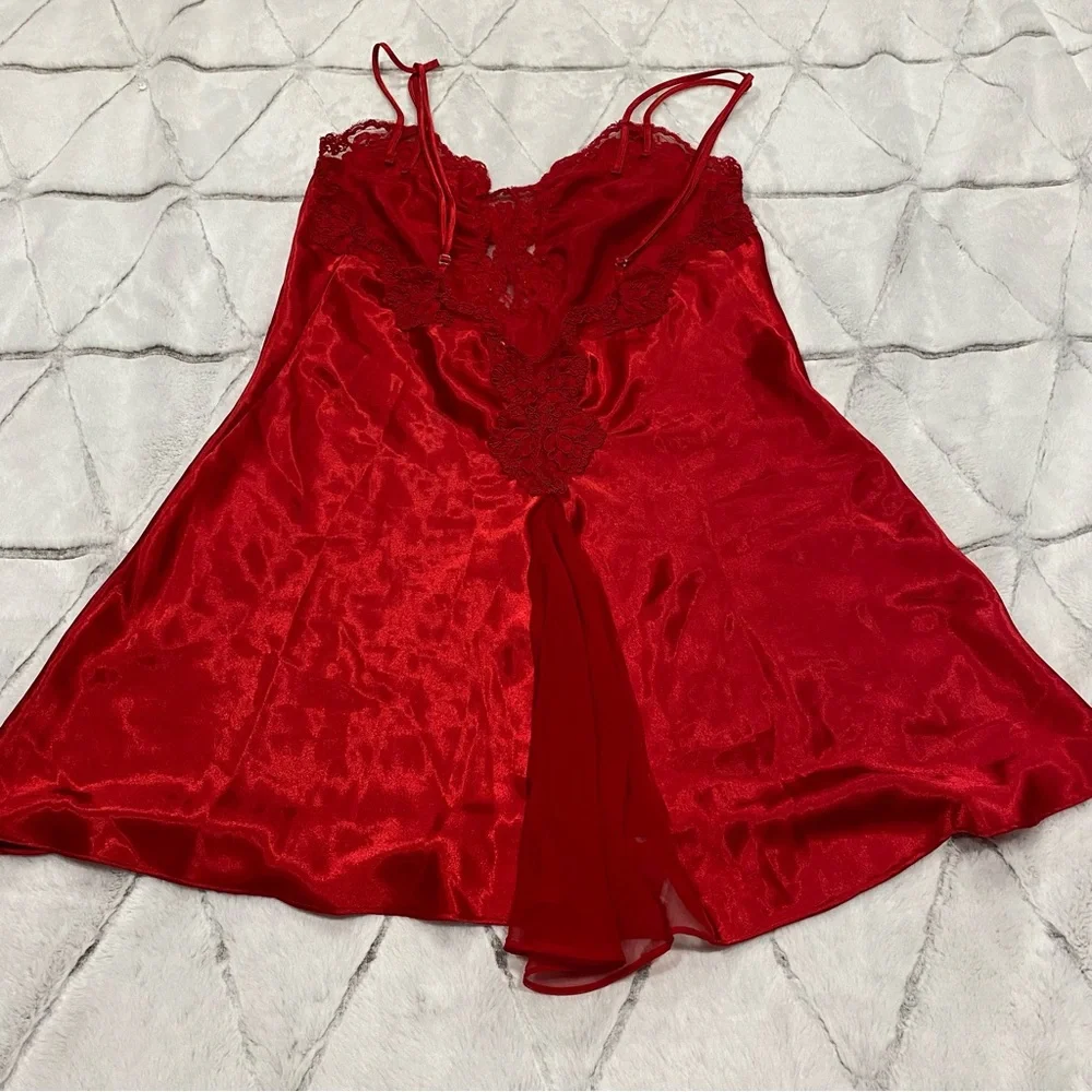 Vintage Gold Tag Victorias Secret Medium Red Sexy Flirty Nightie Lingerie Lace - Picture 4 of 7